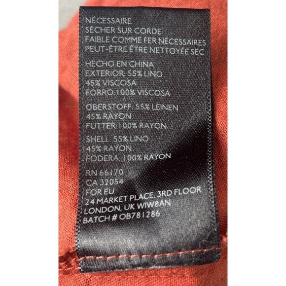 Urban Outfitters Women's Gabrielle Linen Midi Wrap Dress MED Burnt Orange Stripe - Picture 8 of 12